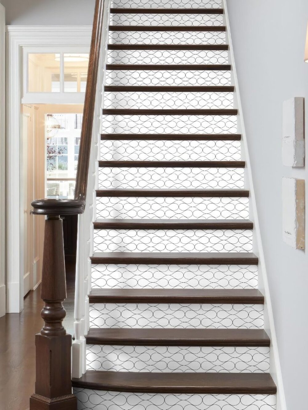 Modern Grid Stair Stickers - Set of 15, Peel and Stick Stair Riser Decals, 39.3"